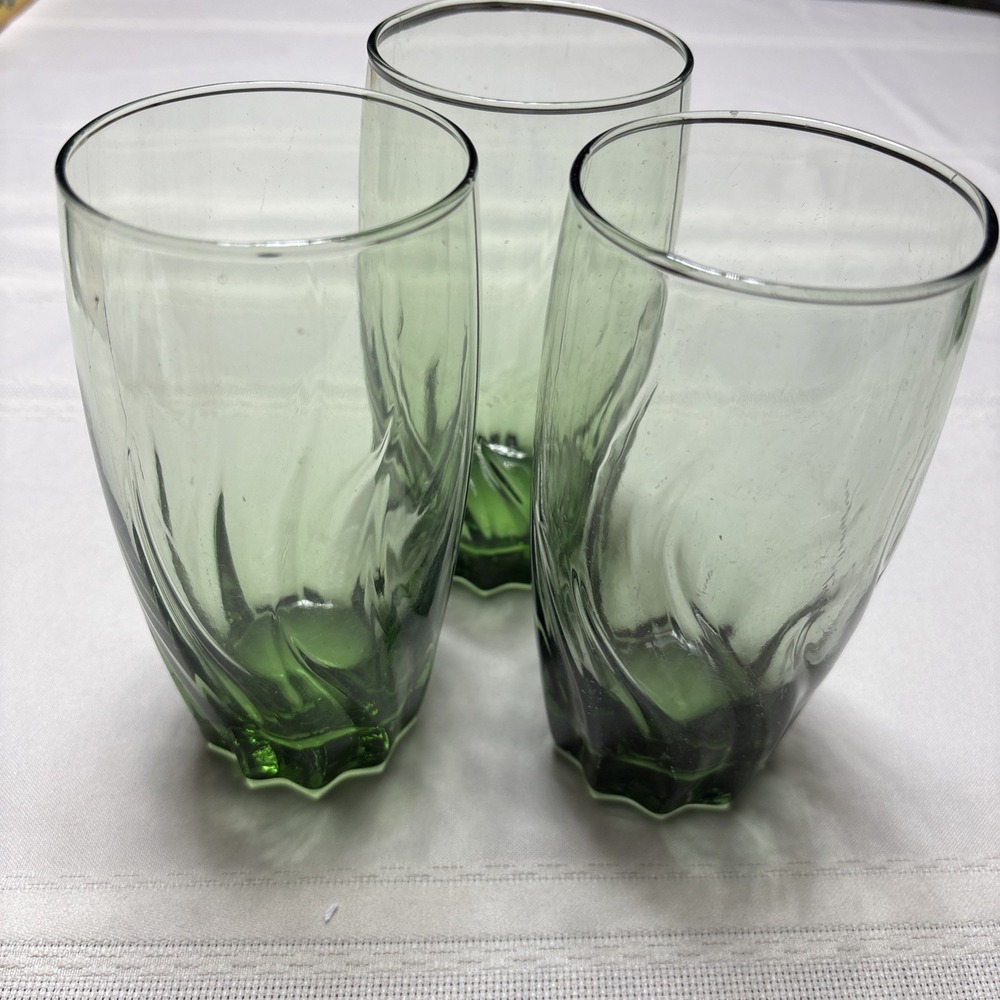 Retro Anchor Hocking Central Park Ivy Green Tumbler Glass Set of 3 MCM USA Made